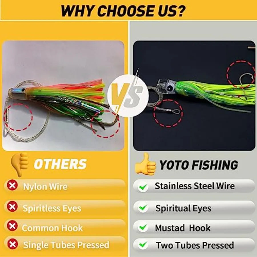 Trolling Lure Saltwater6.5/9 inch 6 pcs Squid Skirted Deep Sea Fishing Lure kit Tuna Marlin Wahoo Shark Mahi Trolling Fishing L