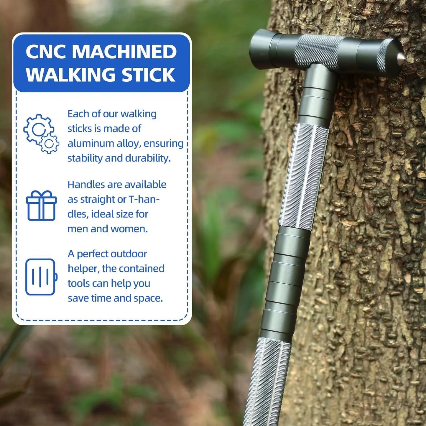 Adjustable Hiking Stick with Fire Starter - Durable Trekking Pole for Camping and Outdoor Adventures