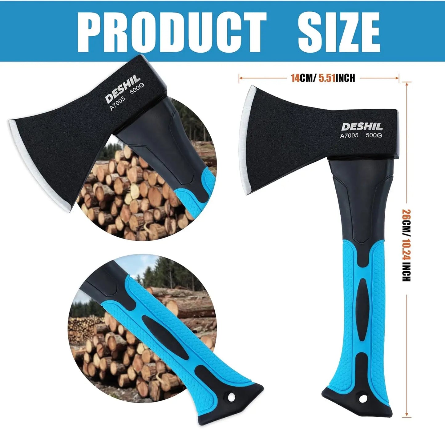 10" Outdoor Hatchet with Forged Carbon Steel Head and Anti-Slip Fiberglass Handle for Camping