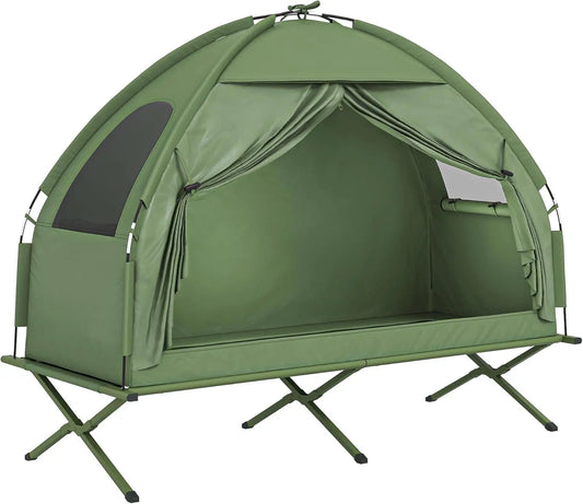 Single Person Folding Camping Cot Tent Combo, Off-Ground Outdoor Bed with Carry Bag for Hiking, Travel