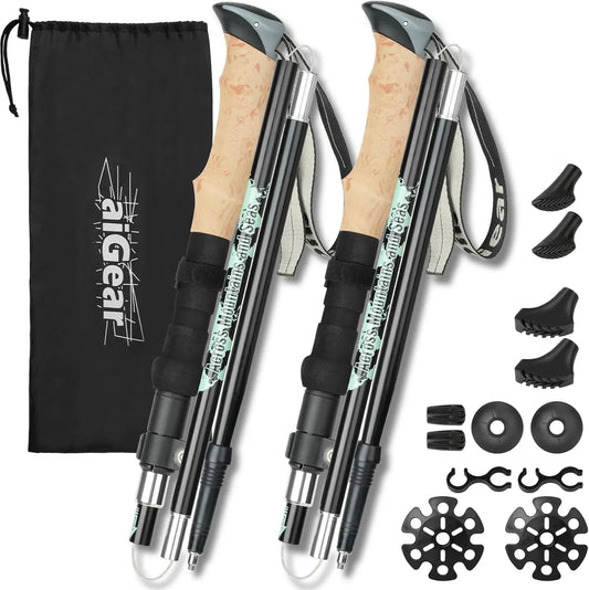 2 Pack Adjustable Trekking Poles, Lightweight 7075 Aluminum with EVA Grips & Quick Lock, 4 Tips for Hiking