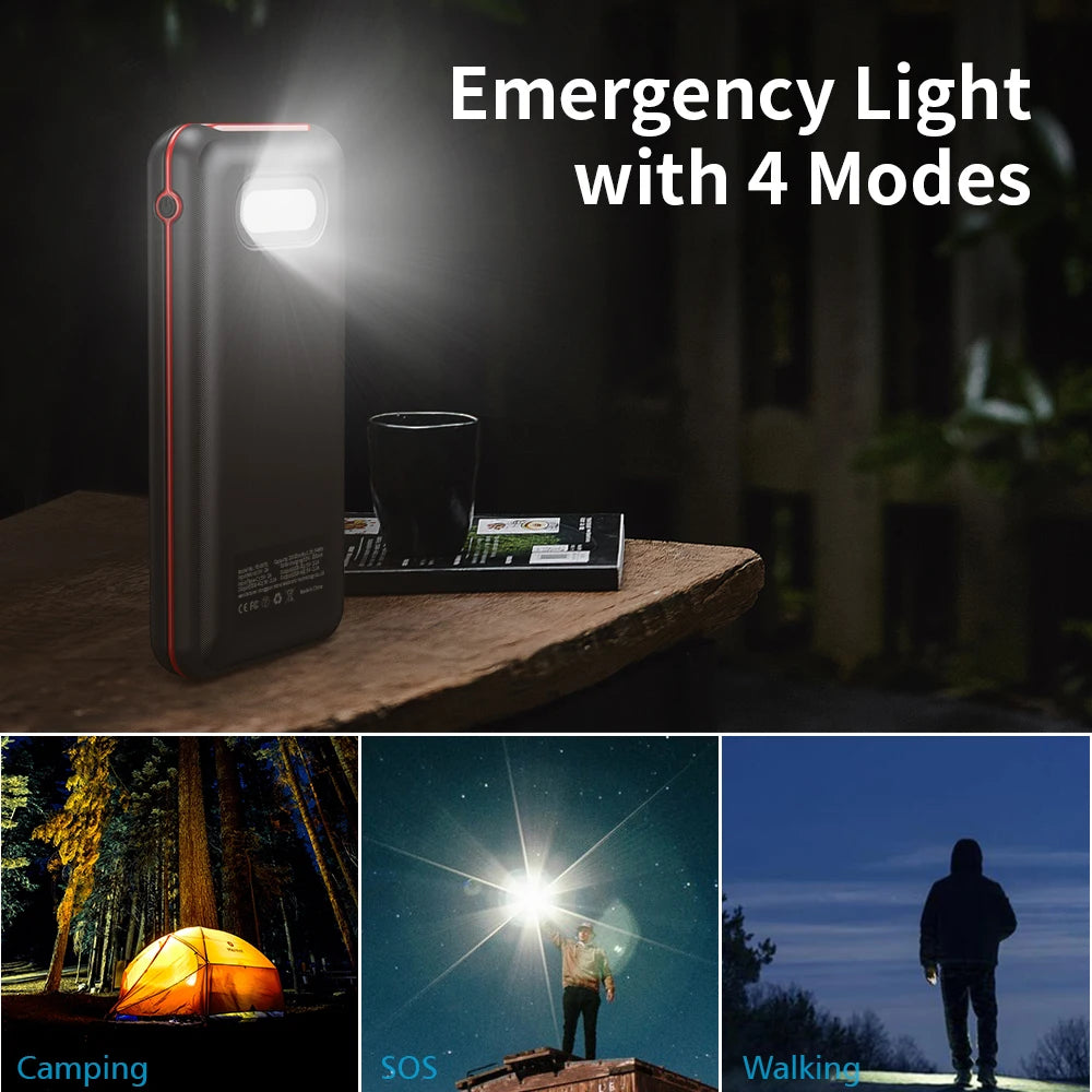 30000mAh Solar Power Bank,3 USB ports,Portable Solar Charger External Battery Bank,LED Flashlight, Camping,Travel & Emergen Use
