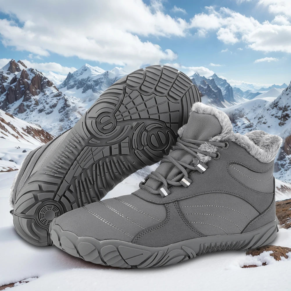 Warm Hike Shoes Non-Slip Waterproof Warm Fur Lined for Women Men (Grey 42)