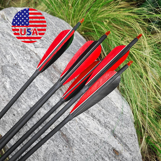 12pc Mixed Carbon Arrows Archery SP500 Carbon Arrow 5 Inch Feather Traditional Bow Recurve Longbow Shooting Hunting Arrow