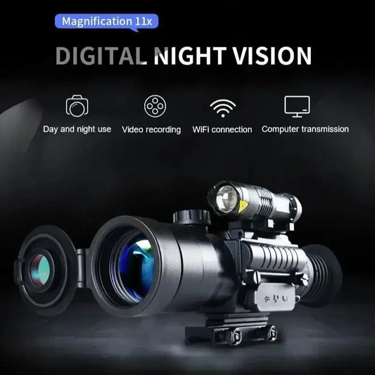 Digital Night Vision Monocular For Hunting 4K HD Video Recording 11X Magnification Night Vision Scopes W/ WiFi & E-Compass