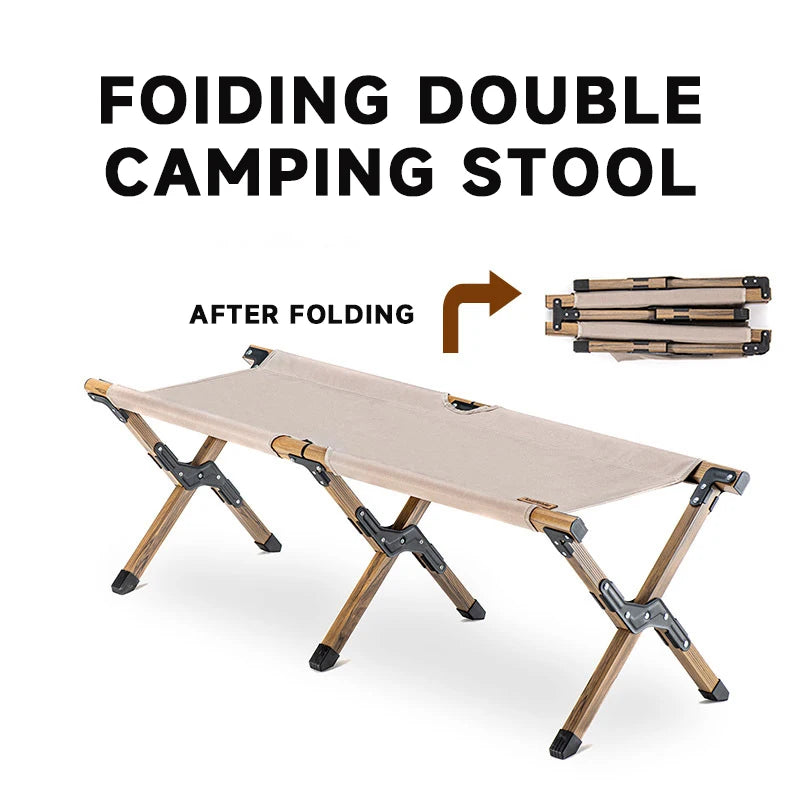 WESTTUNE Outdoor Long Stool Portable Camping Two-person Chair Folding Double Aluminum Alloy Seat Stool for Garden Hiking Picnic