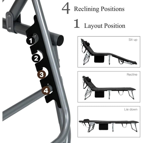 27" 3 in 1 Folding Camping Cot with Mattress Headrest Side Pocket & Carry Strap,Portable Adult Sleeping Bed for Lawn Beach Black