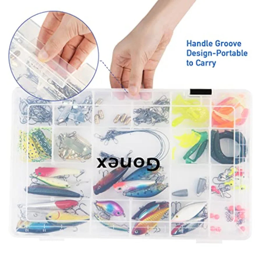 Fishing Tackle Boxes, 3600 3700 Tackle Trays with Adjustable Dividers, Clear Plastic Tackle Box Organizer Storage for Fishing L