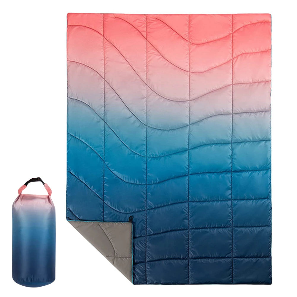 Outdoor Puffy Camping Blanket Waterproof Portable Puffy Insulated Quilt Windproof for Traveling Picnic Beach Party