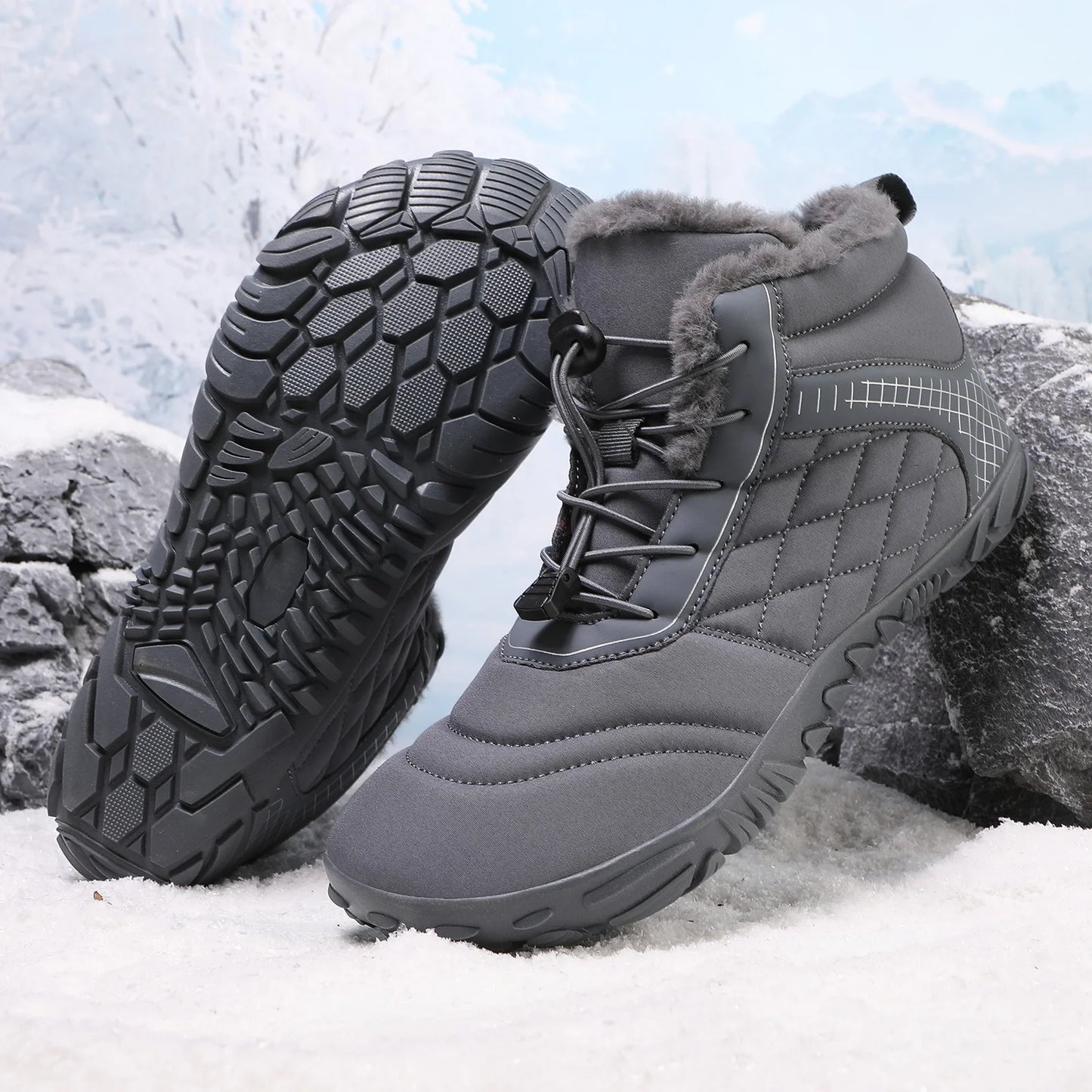Plus Size Barefoot Hiking Boot Thermal Ankle Bootie Anti-slip Casual Sneakers Thickened for Men Women
