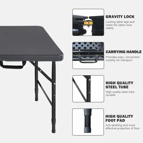4FT Heavy Duty Folding Table, 300LBS Capacity Rectangular Trestle Table with Adjustable Height, Waterproof Portable for Outdoor