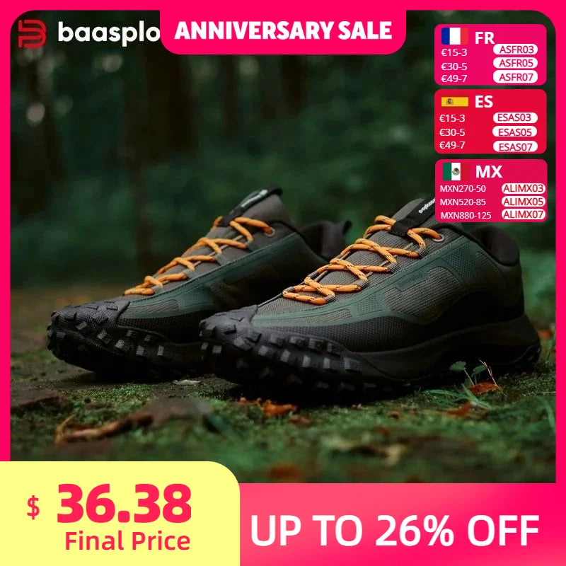 Baasploa Men Hiking Shoes Casual Lightweight Lace-Up Walking Shoes Male Outdoor Waterproof Camping Resistant Non Slip Sneakers