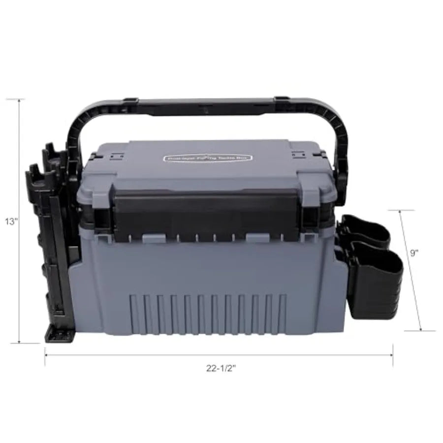 Dual-Layer Fishing Tackle Box Organizer 11L Waterproof Tacklebox for Fishing with Adjustable Compartments, 2 Rod Holders, 2 Cup