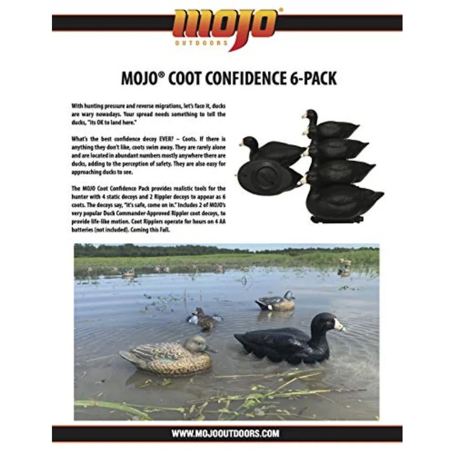 MOJO Outdoors Coot Confidence Decoys for Duck Hunting Increases Realism and Entices Ducks to Land Pack of 6