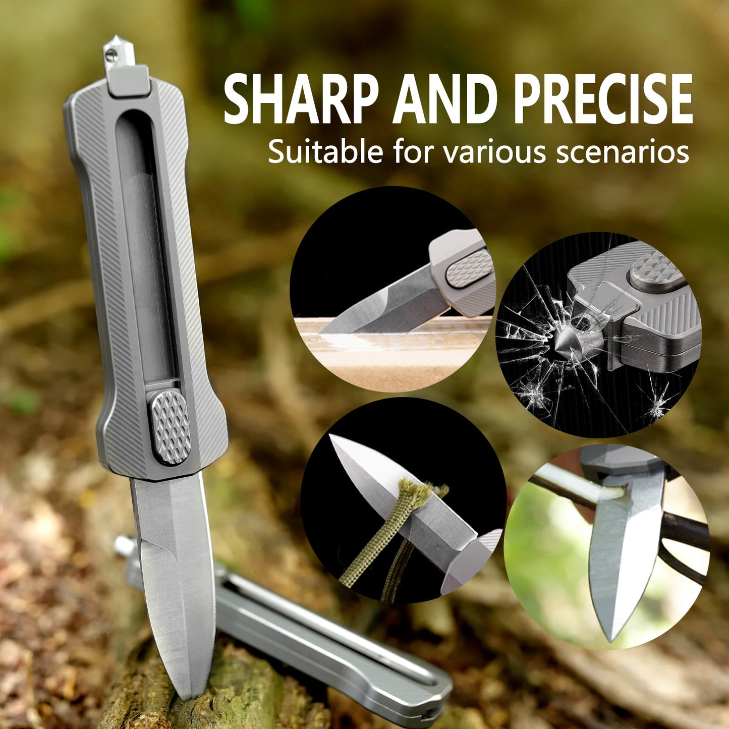 Titanium Alloy EDC Pocket Knife,D2 Steel Fixed Blade,With Window Breaker,for outdoor camping Hunting Hiking,Small Cutting Tool