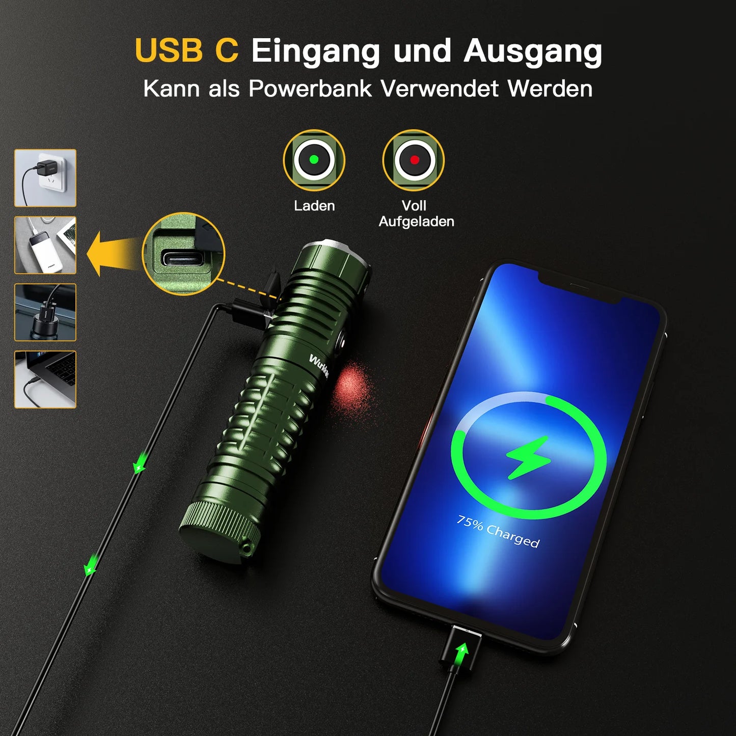 Wurkkos TS22 Flashlight Rechargeable 21700 with XHP70D HICRI LED 4500 Lm Magnetic Tail Cap and Reverse Charging for Hiking