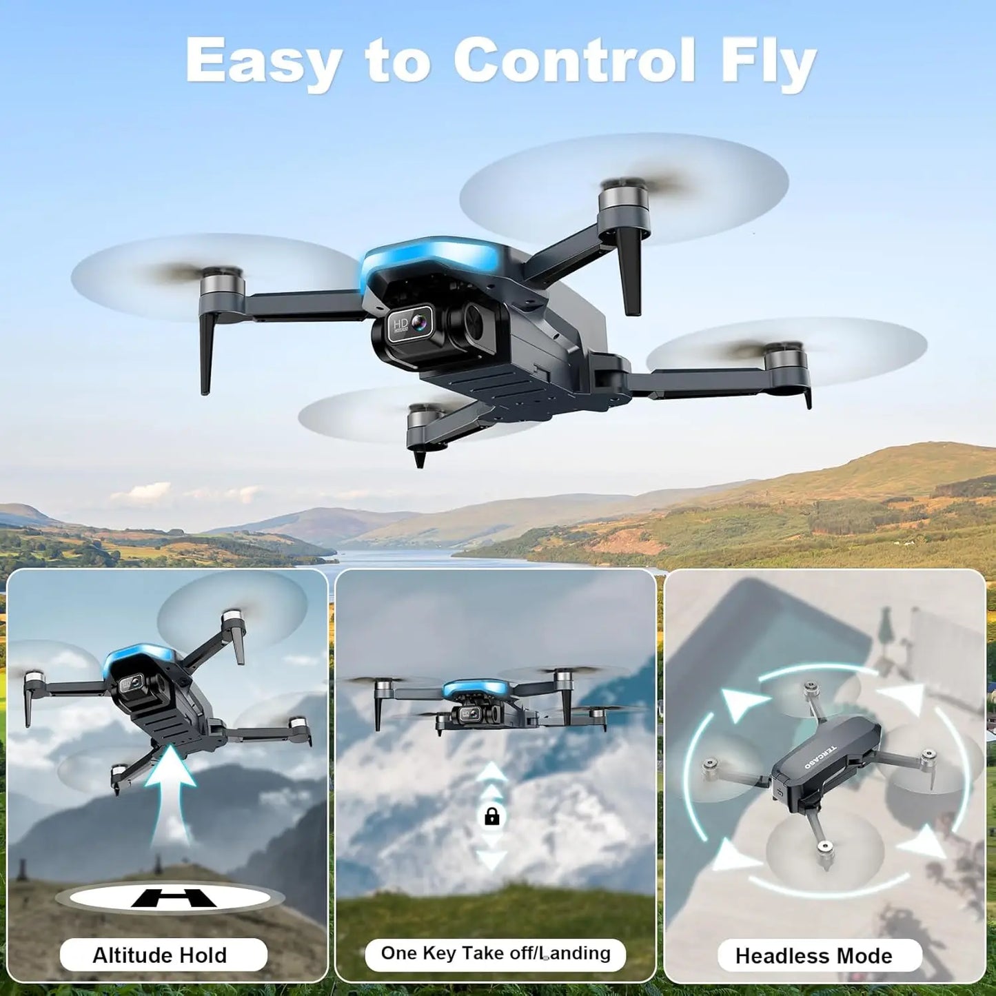 2K HD Camera GPS Drone with Auto Return, Foldable Quadcopter for Adults and Beginners