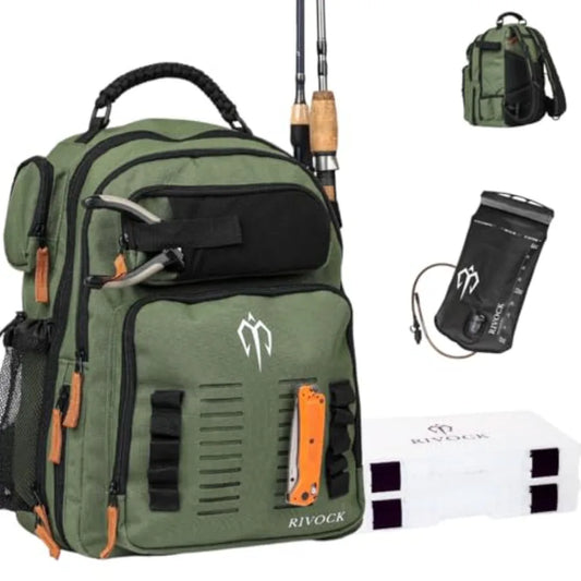 Fishing Tackle Backpack with Rod Holder 2 Tackle Boxes 35L Insulated Cooler Storage Bag Hydration Bladder Hiking Daypack for Fi