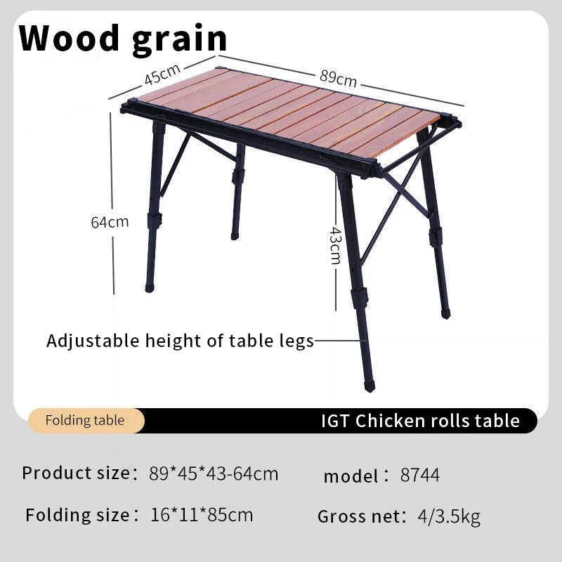 Camping folding chicken roll table aluminum alloy adjustable IGT table with stove, picnic barbecue movable table