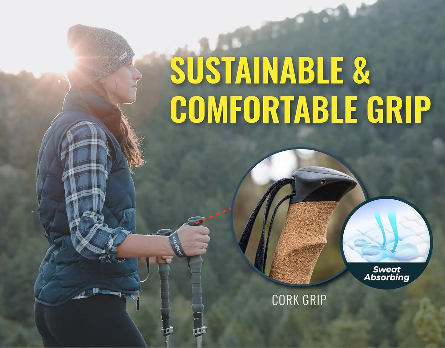 Lightweight Folding Hiking Poles, Adjustable Height, Compact Travel Design, Aircraft-Grade Aluminum Walking Sticks