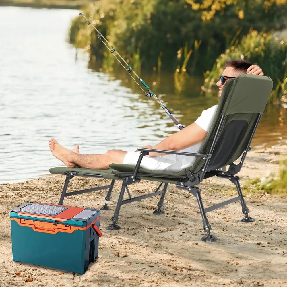 Oversized Heavy Duty 440 LBS Support 160° Adjustable Reclining Folding Fishing Chair High Back Outdoor Camping Seat, Custom