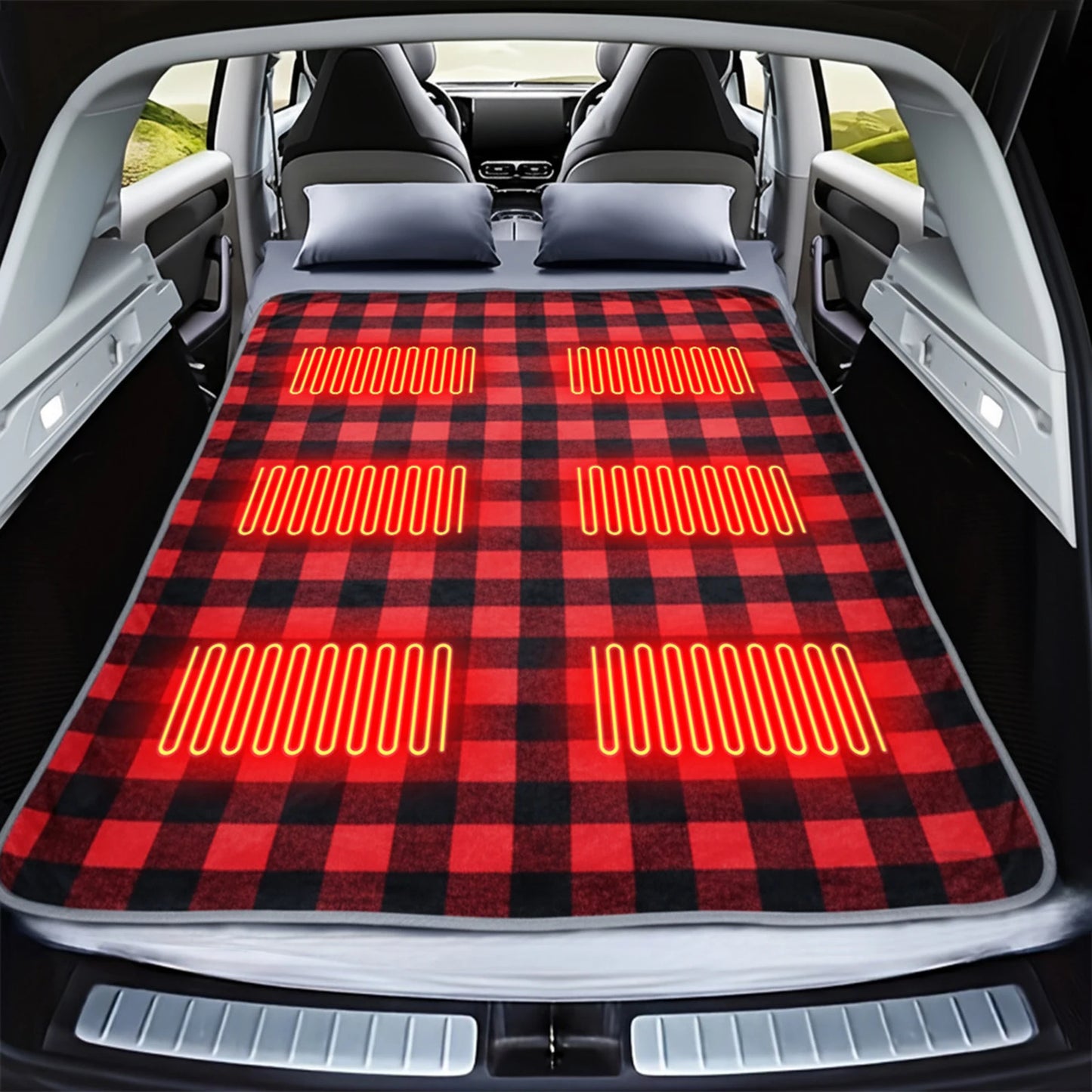 Camping USB Heating Sleeping Mat 3 Adjustable Temperature Outdoor Electric Heating Pads with 6 Heating Zones for Hiking Travel