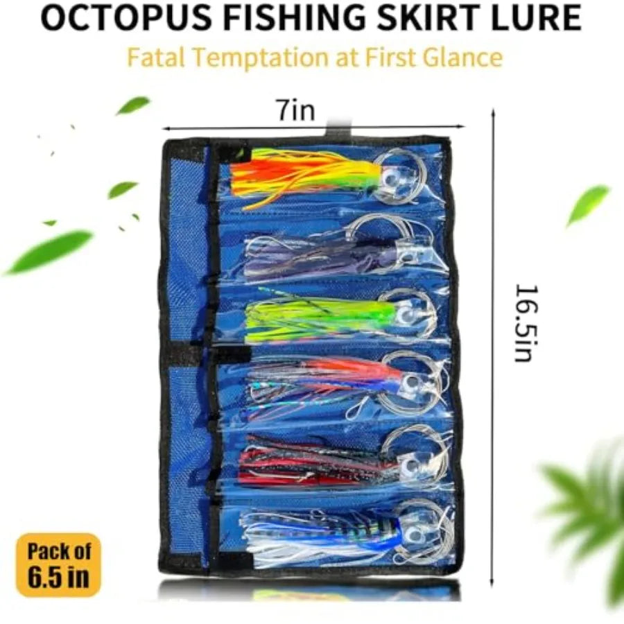 Trolling Lure Saltwater6.5/9 inch 6 pcs Squid Skirted Deep Sea Fishing Lure kit Tuna Marlin Wahoo Shark Mahi Trolling Fishing L