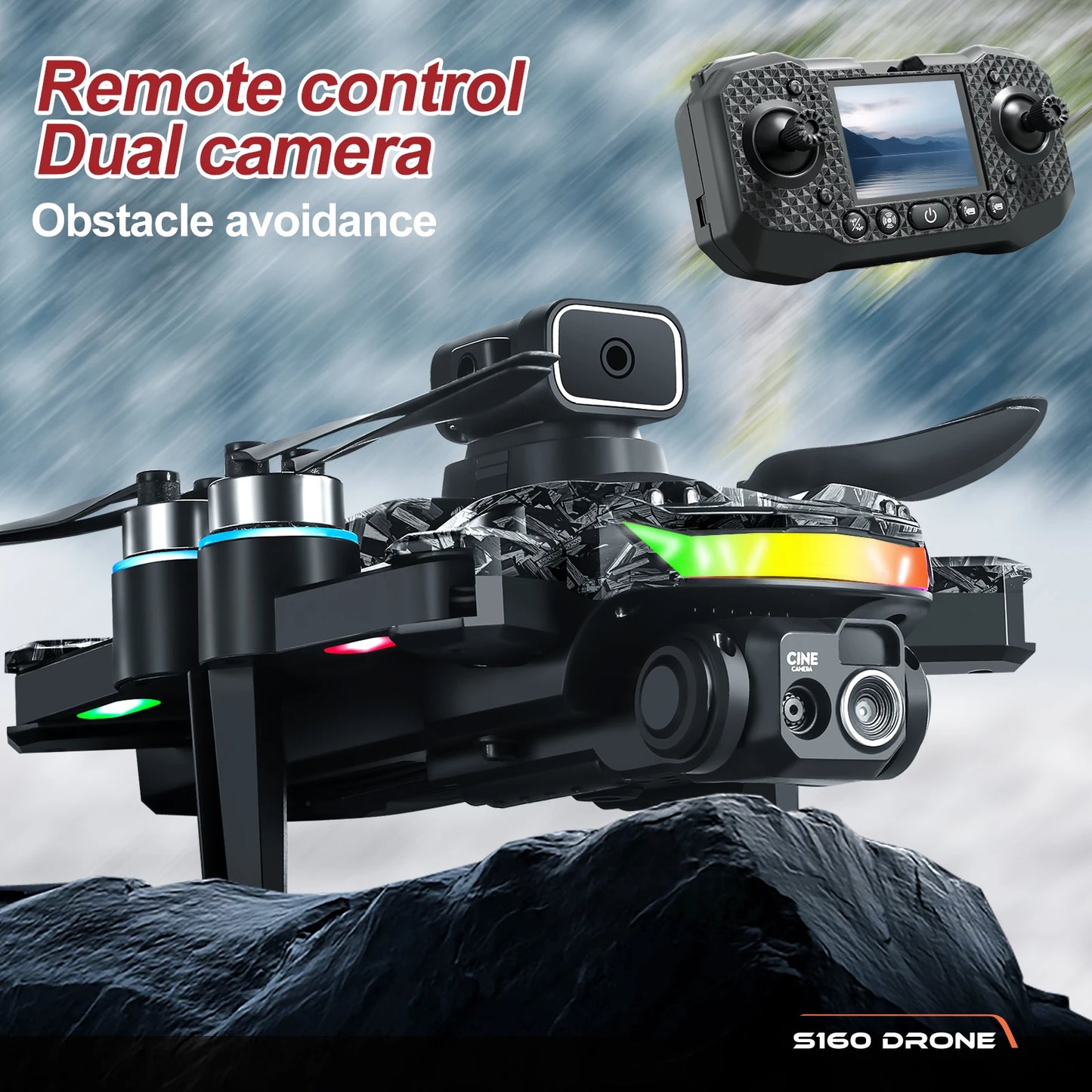LED Stunt Drone For Night Party All Round Obstacle Avoidance Mini Drone Brushless Motor GPS Foldable One Key Take Off Landing Drone