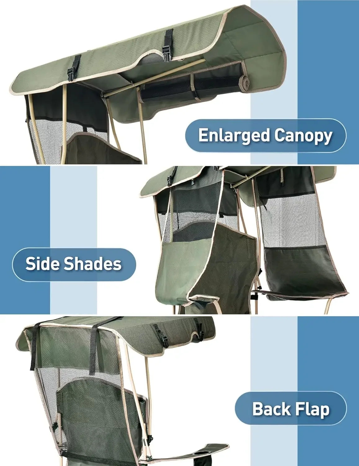 Folding Camping Chair with Shade Canopy for Adults, Canopy Chair for Outdoors Sports with Cup Holder, Side Pocket for Camp, Beac