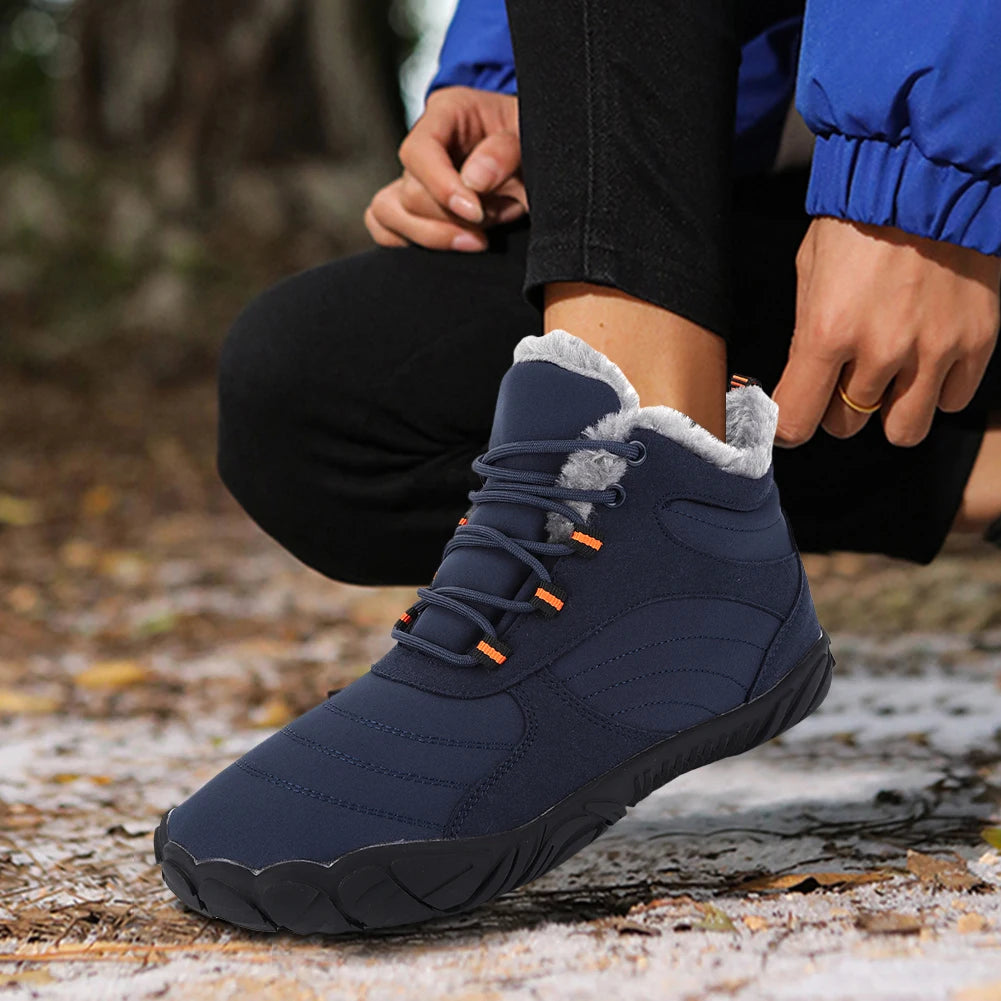 Warm Hike Shoes Non-Slip Waterproof Warm Fur Lined for Women Men (Dark Blue 42)