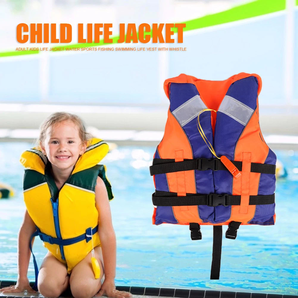 Life Vest with Whistle Adjustable Size Fishing Swimming Water Sports Life Jacket
