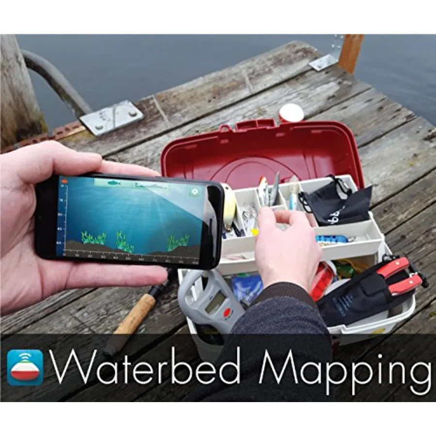 Portable wireless Bluetooth fish finder for fishing boats, ABS plastic, black, 135-ft depth range, 10+ hrs battery life, compat