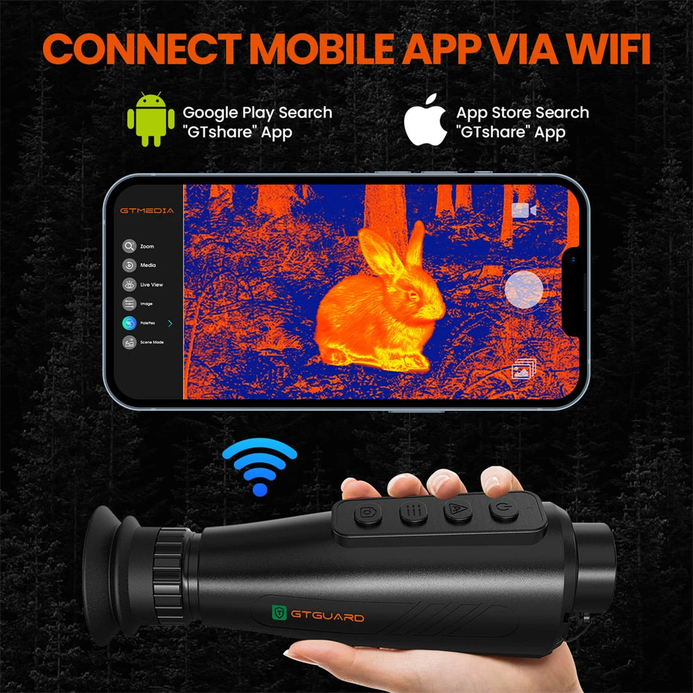 GTGUARD Ai15 1-8X Digital Zoom Thermal Monocular 1500m Long Range AI Enhanced 384×288 10hrs Battery IP66 for Coyote Hog Hunting With Video Rec WiFi PIP