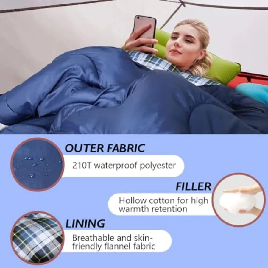 Flannel Sleeping Bag Cotton 0 Degree Cold Weather for Adults XXL Wearable Sleeping Bag 4 Seasons Waterproof with Compression Sa