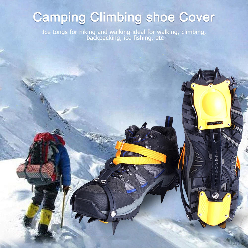 1 Pair Ice Crampons Stainless Steel 10 Teeth Mountaineering Cleats Adjustable with Carry Bag for Hiking Climbing Fishing Jogging