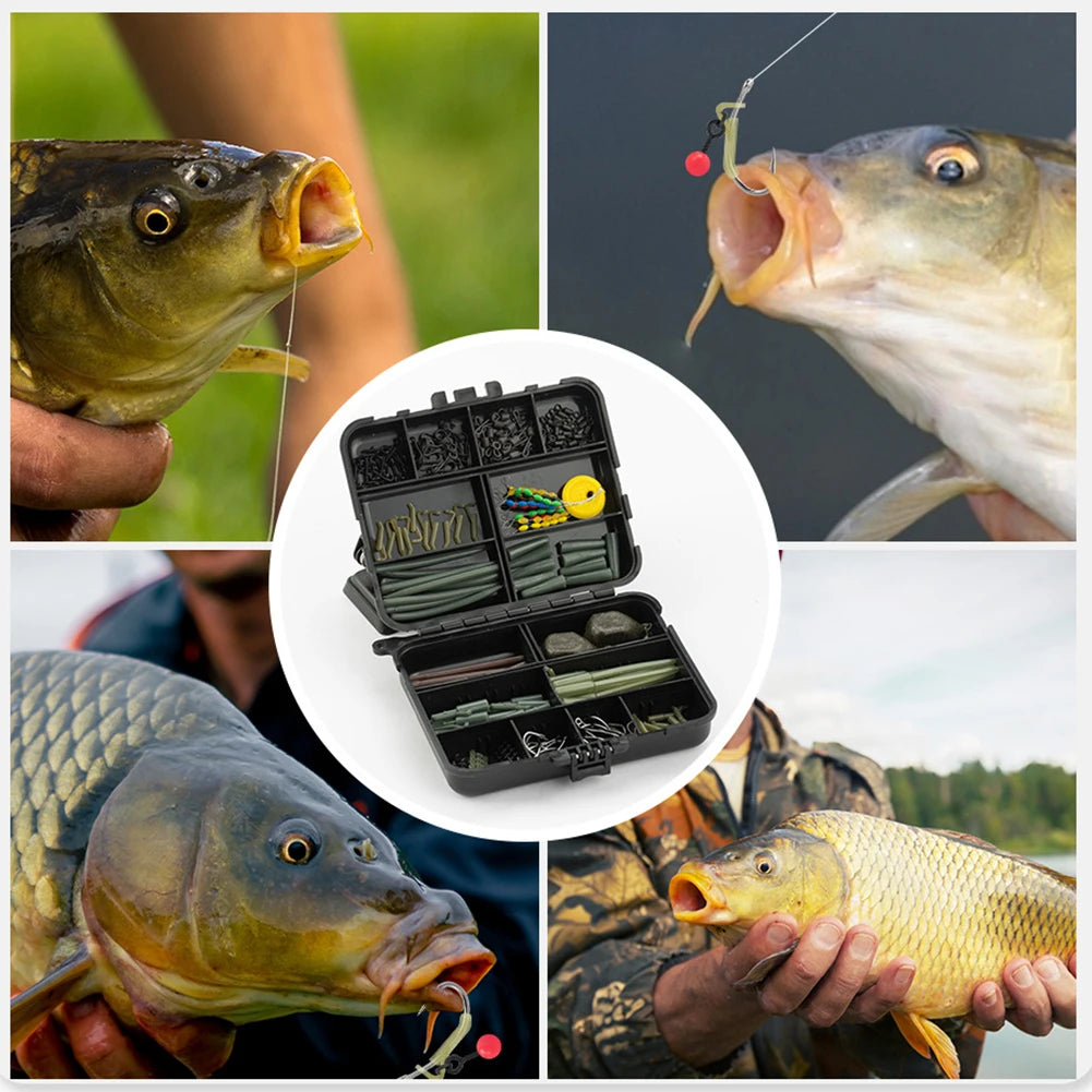 217Pcs Carp Fishing Accessories Set Clip Quick Change Swivel Tail Sleeves Kit Carp Fishing Terminal Fishing Accessories