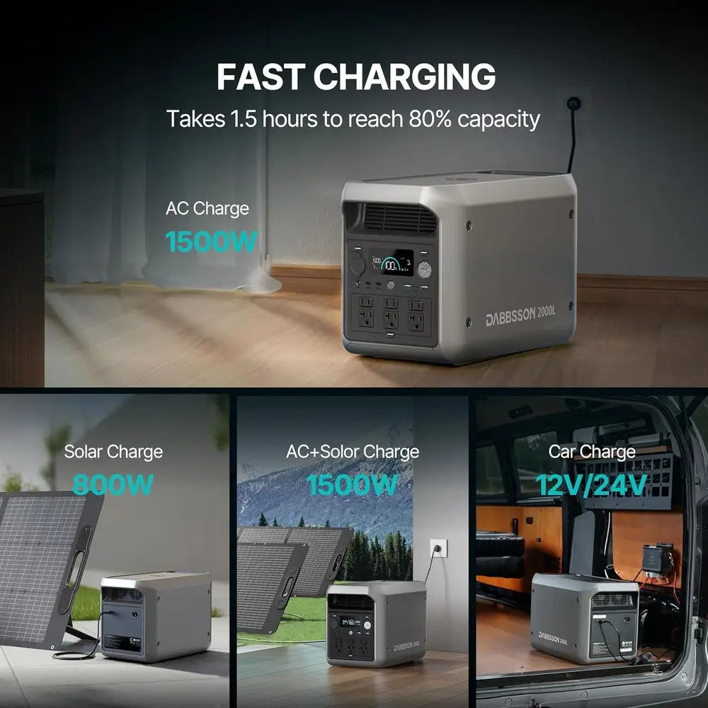 2048Wh Portable Power Station, Sae Semi-Solid LiePO4, 3300W Power , 2200W AC Output 6, 41lb,Compact & Lightweight, 1.3X Runtime,