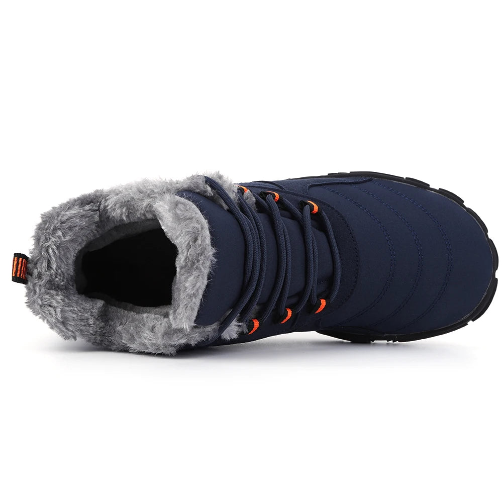 Warm Hike Shoes Non-Slip Waterproof Warm Fur Lined for Women Men (Dark Blue 42)