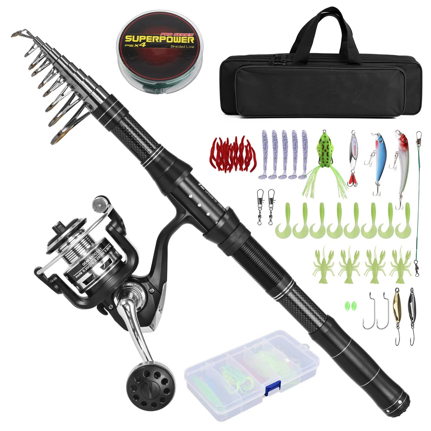 Fishing Rod and Reel Combo Fishing Rod and Reel Combo Portable Fishing Rod With Fishing Line Lures Carry Bag Fishing Rod Kit