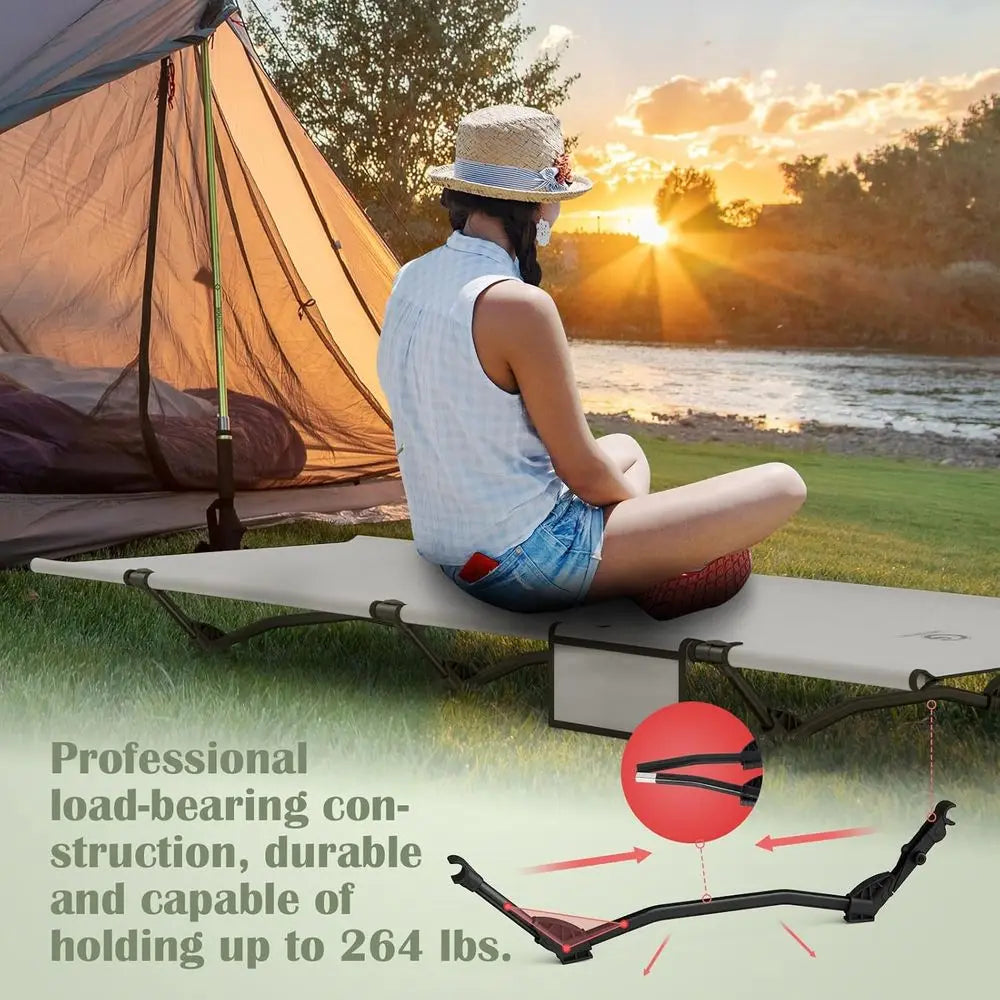 Portable Camping Cot with Storage Bag - Lightweight, Durable, Ideal for Hiking, Backpacking, and Outdoor Adventures (Grey)