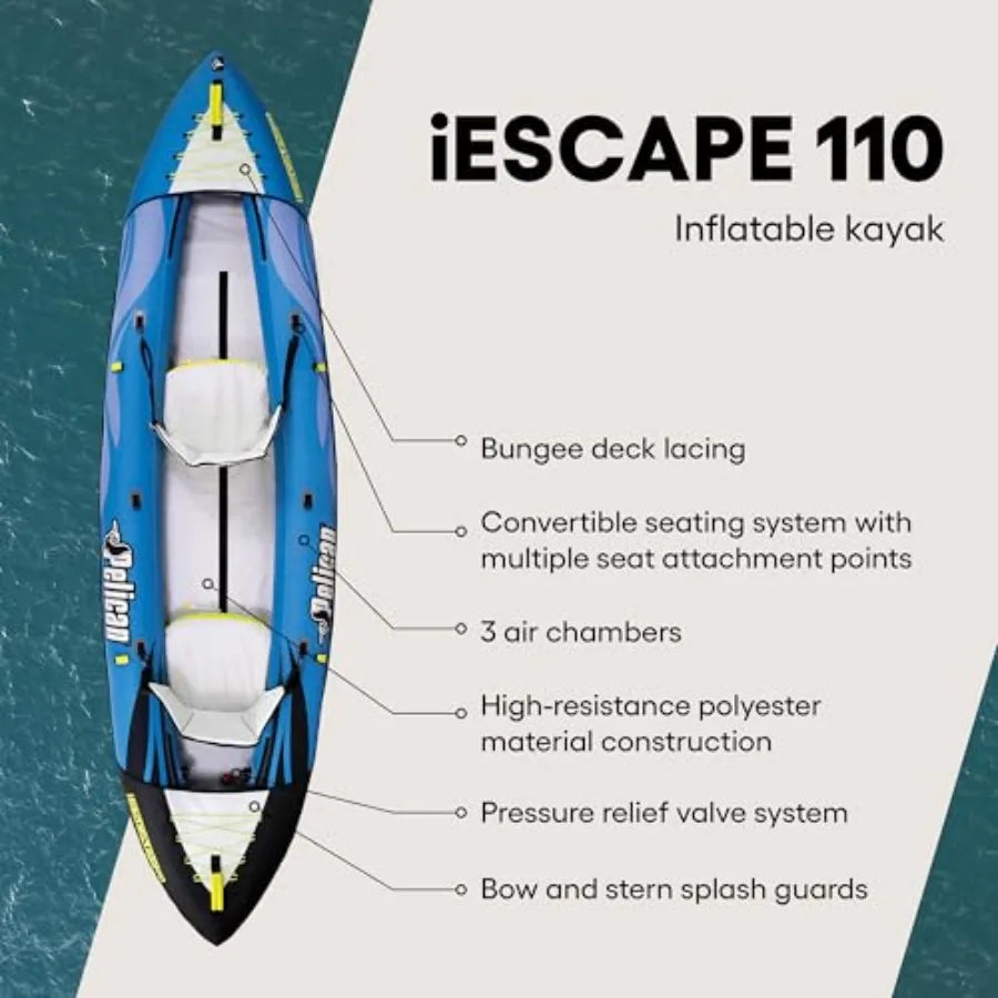 Recreational inflatable kayak for 1 or 2 persons: PVC material, blue-gray color, ultra-compact foldable design with enhanced st