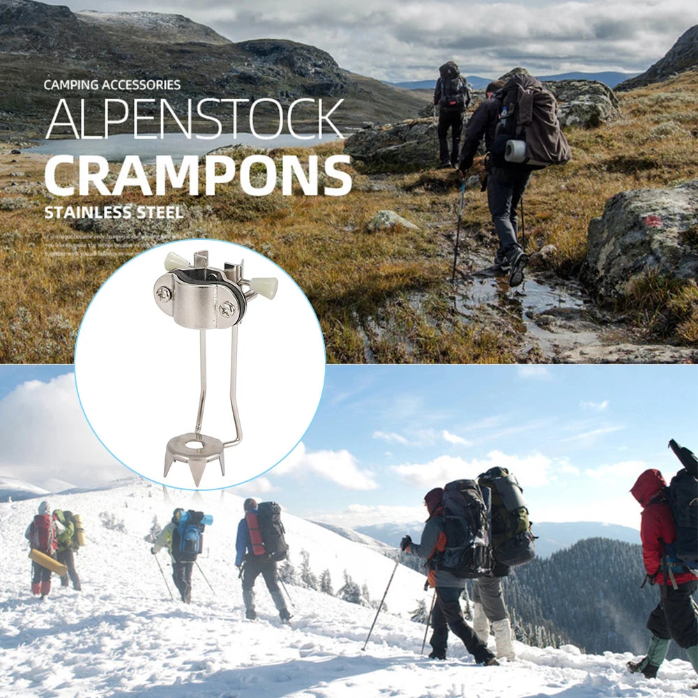 Hiking Grip Crutches Stainless Steel Climbing Ice Crutches Anti-skid Non Slip for Winter Outdoor Snow for Mountaineering