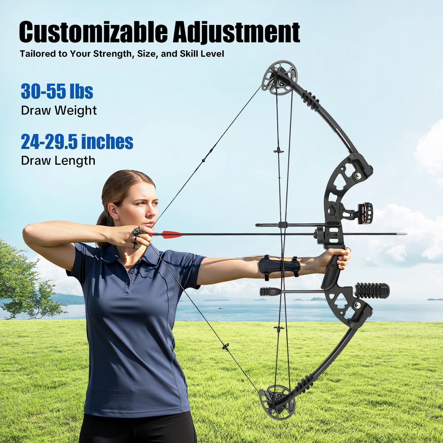 Compound Bow Hunting Kit with 12 Arrows 3-Pin Sight Adjustable Draw Weight and Length for Archery Enthusiasts,Beginners