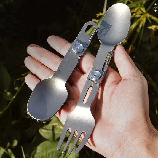 2-in-1 multifunctional Pure Titanium Cutlery with Folding Spoon and Fork Combo,Perfect for Hiking,Camping,or Backpacking Trips
