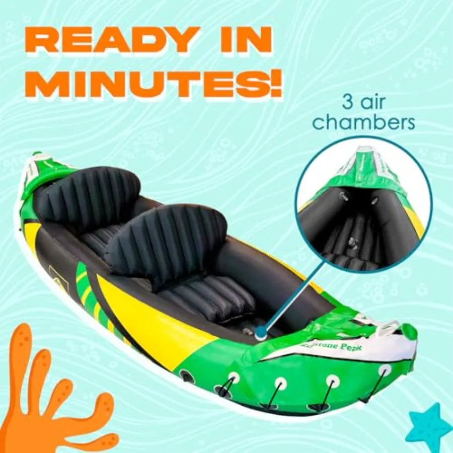 Inflatable Kayak 2 Person with Detachable Sun Canopy Heavy-Duty Tandem Kayak for Adults Reinforced Paddles, Waterproof Phone Ba