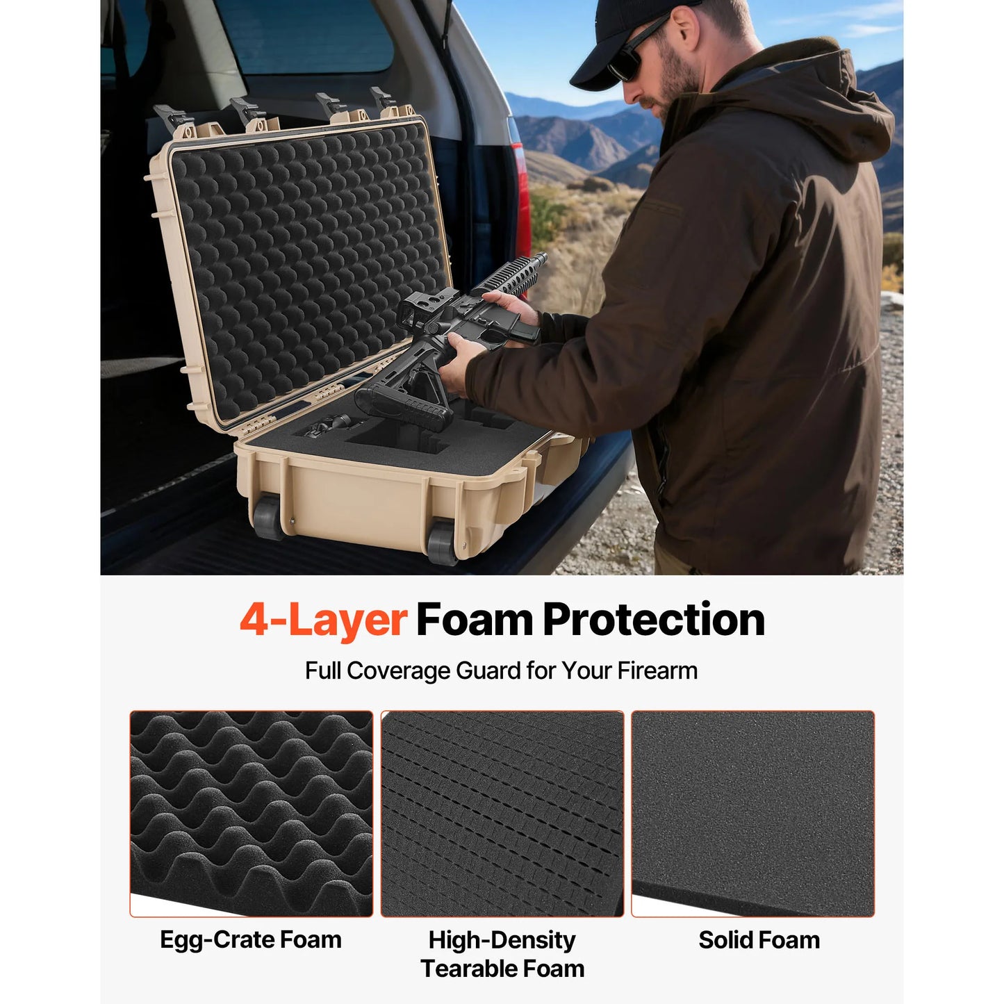 SucceBuy Hard Rifle Case Lockable Rifle Case w/ Pre-cut Foams & Wheels IP67 Waterproof Pistol Storage Cases for Rifles Shotguns