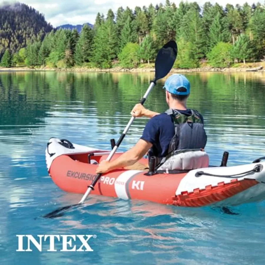 Excursion Pro K1 Inflatable Kayak Set for 1-Person: SuperTough PVC, Gray/Black, 220lb Capacity, Adjustable Bucket Seat Deluxe 8