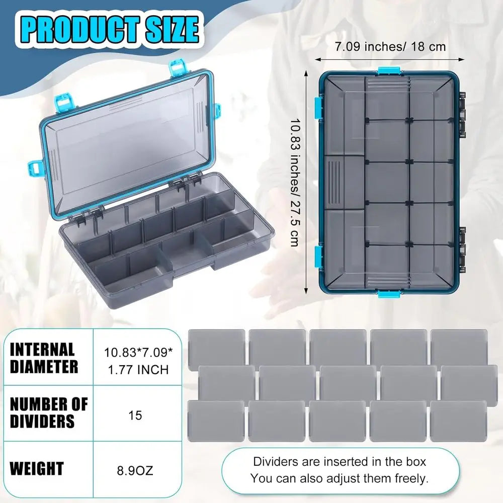 Waterproof Tackle Boxes with 3600 & 3700 Removable Dividers, Ideal for Freshwater & Saltwater Fishing (Blue)