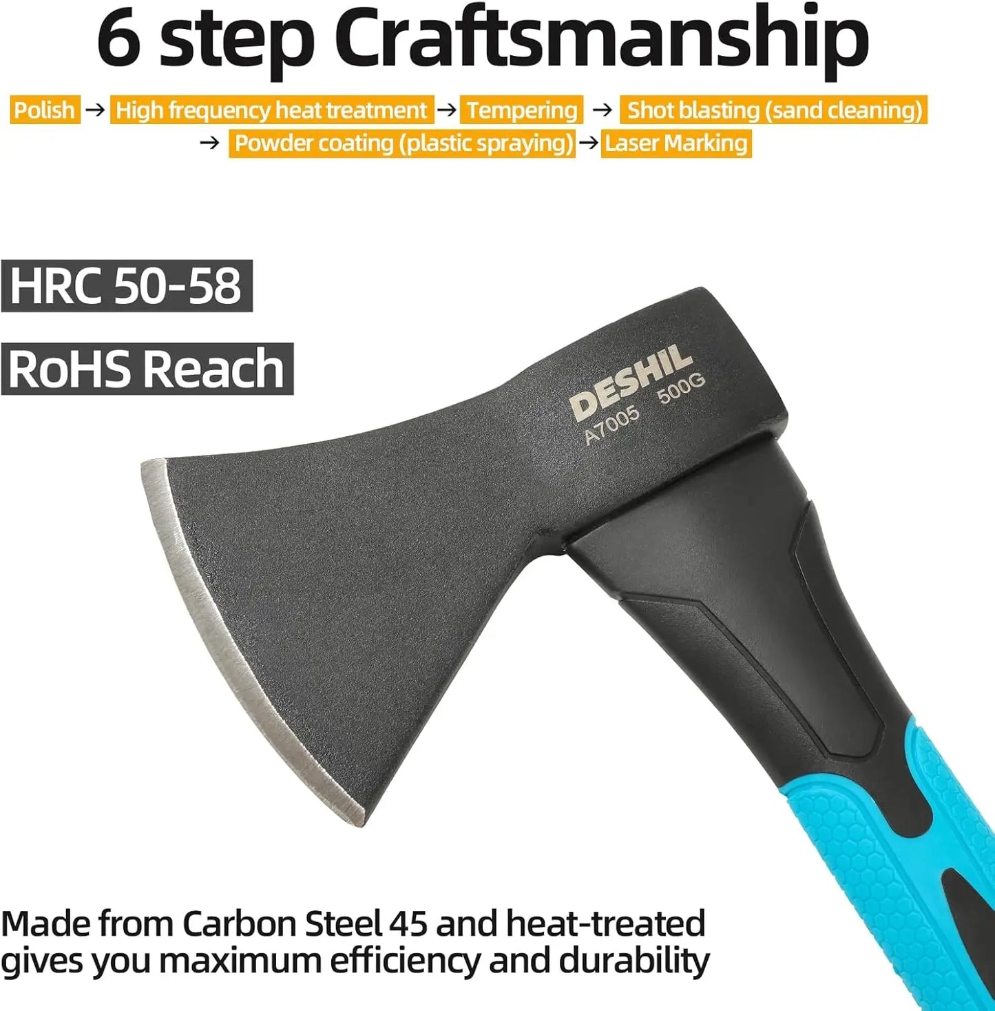 10" Outdoor Hatchet with Forged Carbon Steel Head and Anti-Slip Fiberglass Handle for Camping