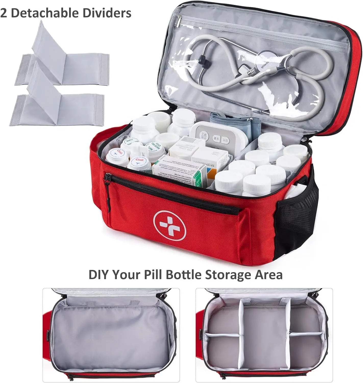 Travel Medicine Organizer Bag, Large Empty Pill Storage Case with Removable Dividers, Water-Resistant First Aid Kit